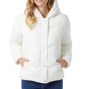 32 Degrees Women's Cream Hooded Puffer Jacket XL